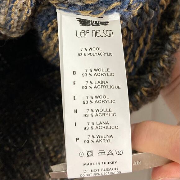 NWOT LEIF NELSON Hoodie Sweater L Aztec Cable-Knit Mock-Neck Drawstring Wool - Picture 11 of 14